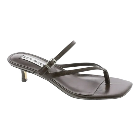 Steve Madden Womens Jessa Brown Leather Kitten Heel Sandal Size 7 - Picture 1 of 6